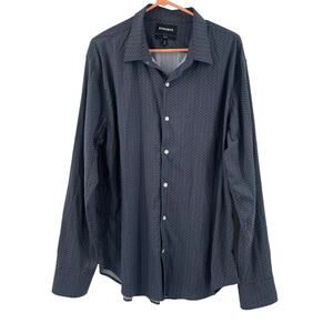 BONOBOS Button Down Shirt Sim Fit Size XL Navy Blue Dots Spandex Stretch Office